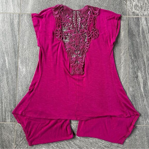 EUC Eyelash Couture Short Cap Sleeve Open Cardigan Pockets Lace Back Cut Out S - Picture 6 of 14